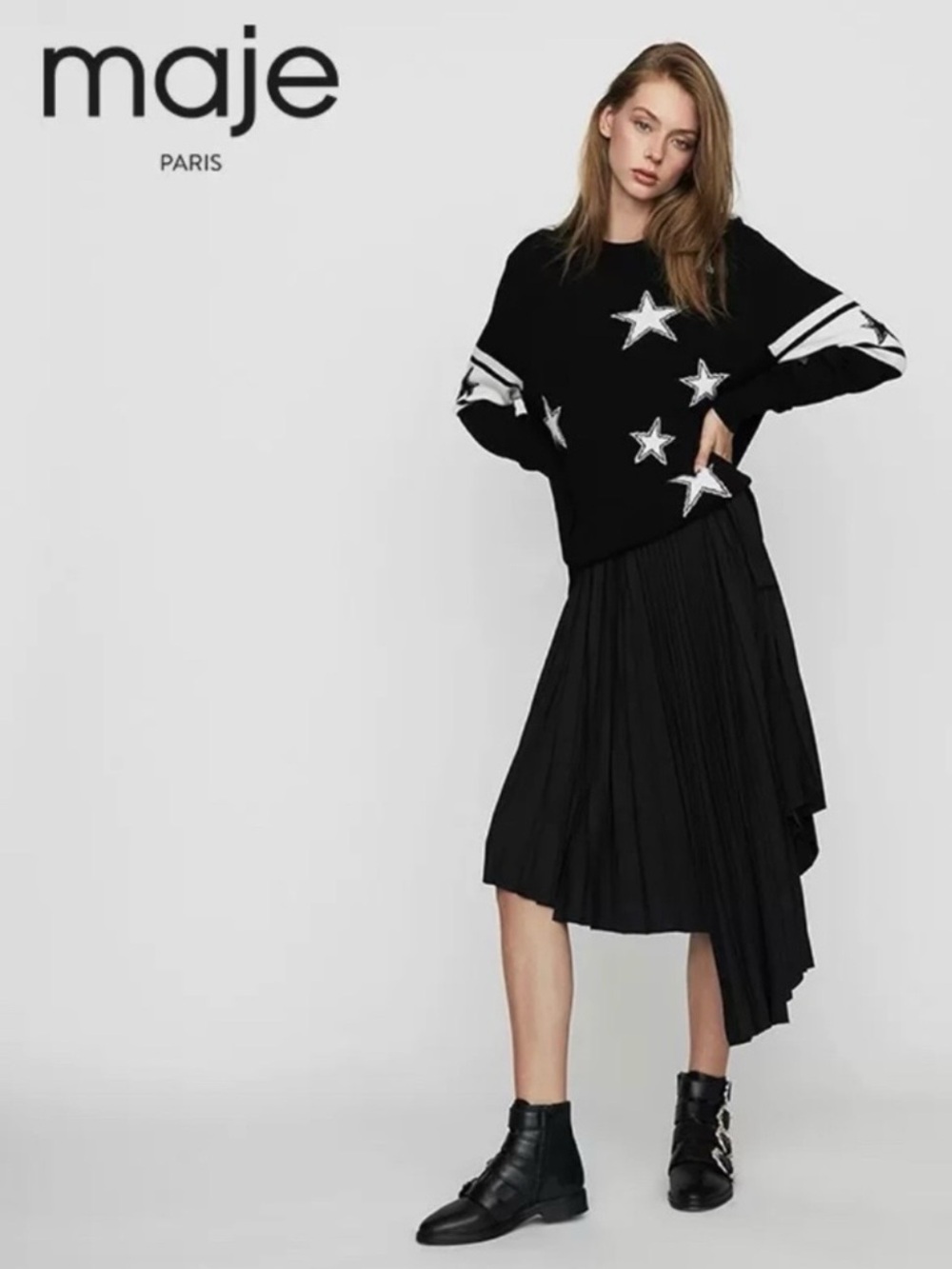 Maje Paris Black Star Knit Sweater Size 1 / S